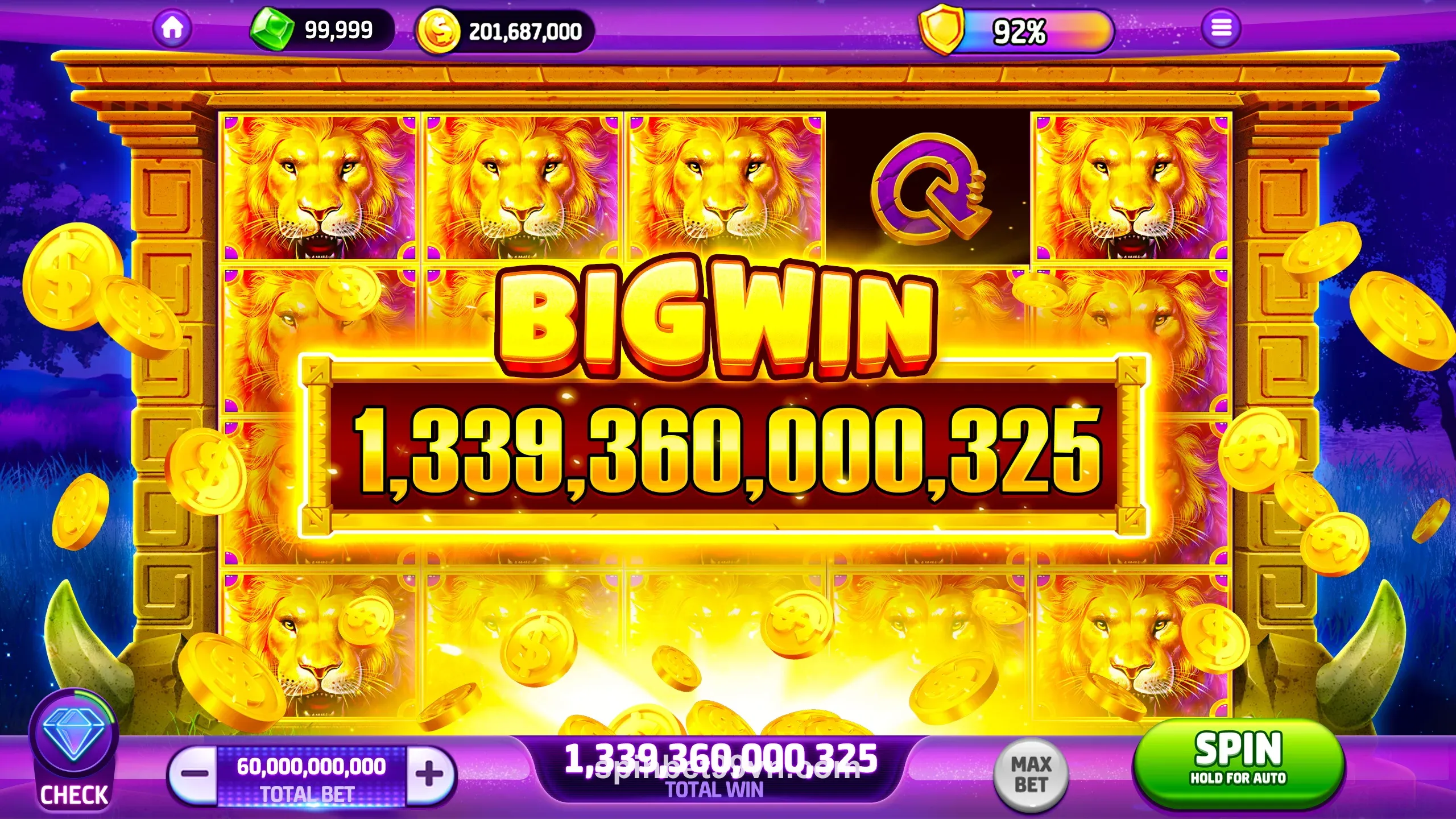 Giao diện chính của ứng dụng spinbet99